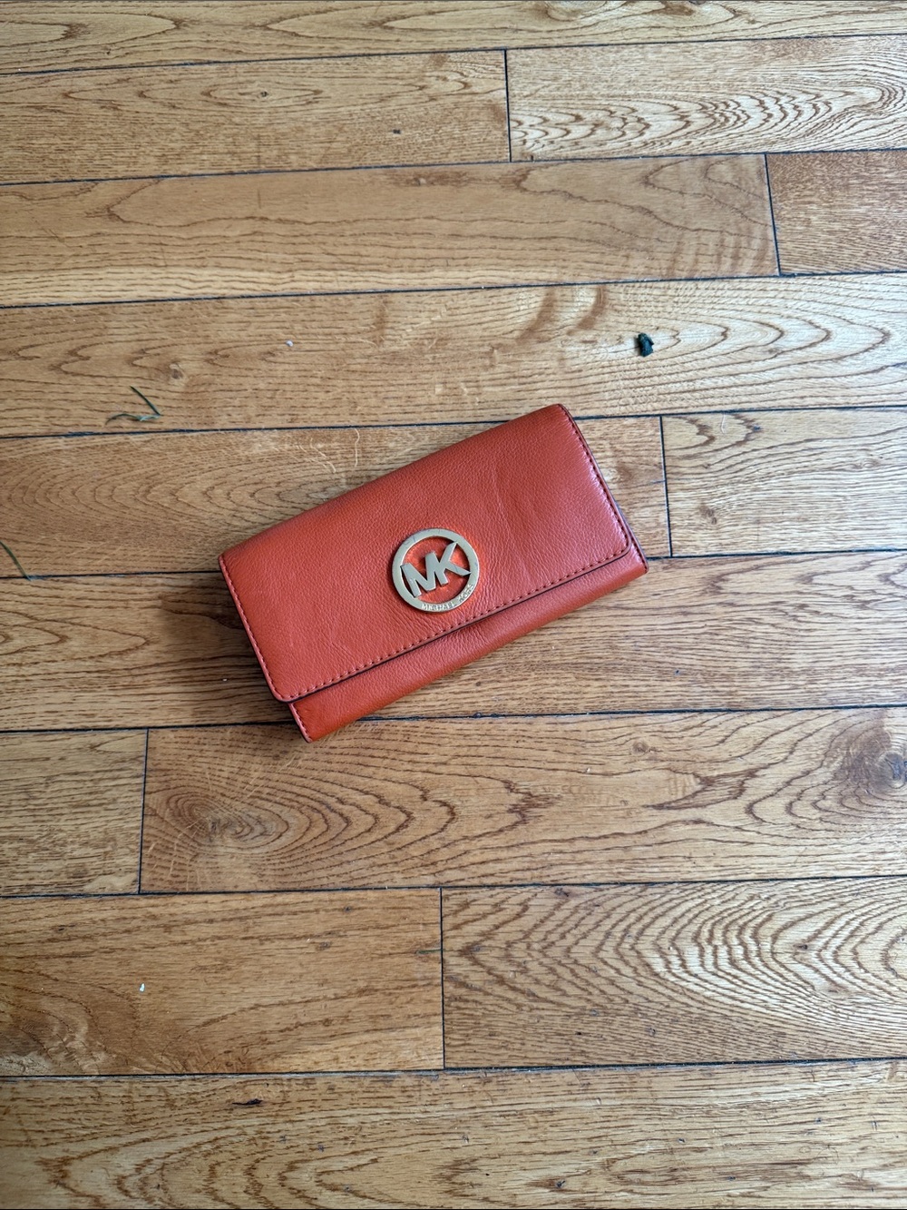 Michael Kors Orange Leather MK Logo Continental Wallet